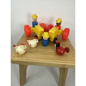 Vintage Fisher Price Little People Farmer Lot Tractors Chickens Farmers